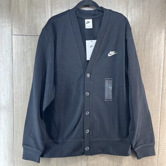 Nike Club Men's Knit Fairway Knit Cardigan Black Size Medium FN3898-010 - Picture 1 of 7